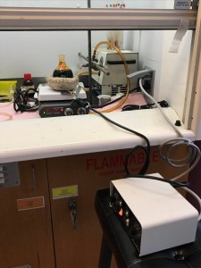 This picture shows the setup for the final condensation to create the MOED derivative.
